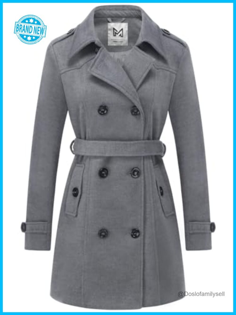 Women's Double Breasted Belted Pea Coat Winter Slim Fit Polyester Coat